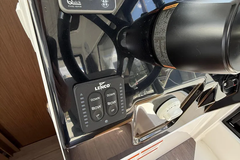  Yacht Photos Pics Control panel of a 2021 Beneteau Antares 9 boat with Lenco trim tab switches.