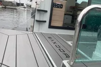 2022 Saxdor 320 GTC yacht with sleek deck design and modern interior.