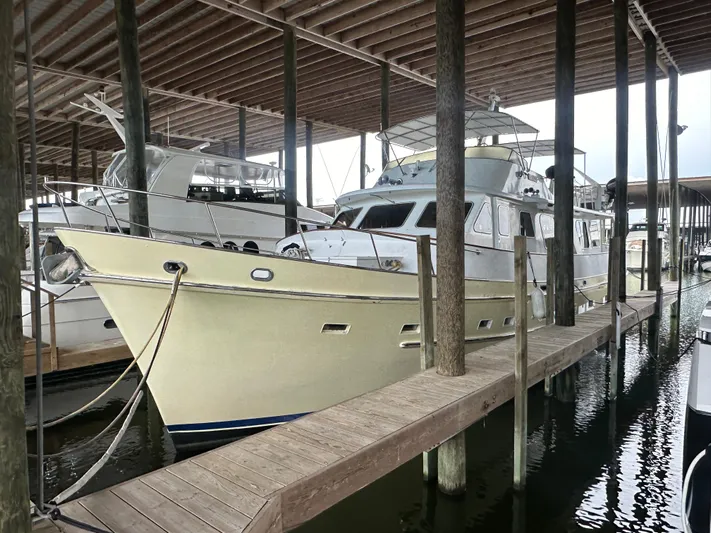 Ranger Yacht Photos Pics 1986 Cheoy Lee 66 Long Range Motor Yacht docked in marina.