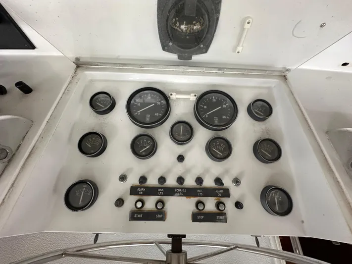 Ranger Yacht Photos Pics Instrument panel of 1986 Cheoy Lee 66 Long Range Motor Yacht with gauges and controls.