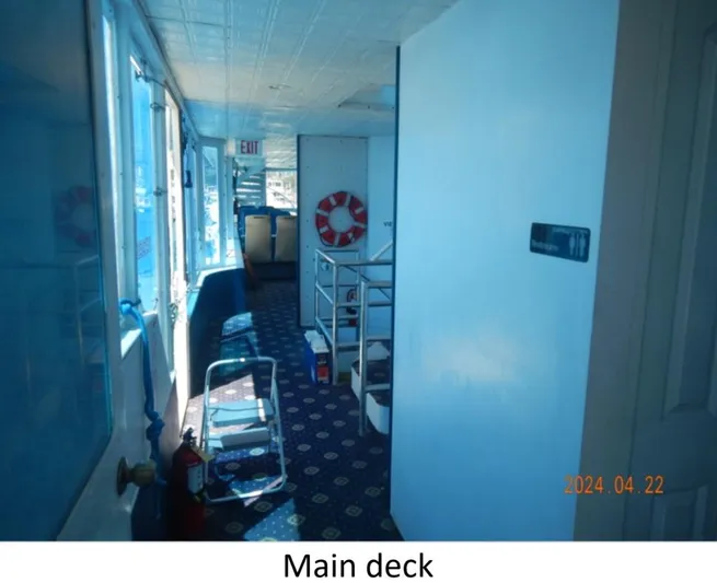  Yacht Photos Pics Main deck of 2010 Custom Semi Sub Power Catamaran with safety equipment and seating.