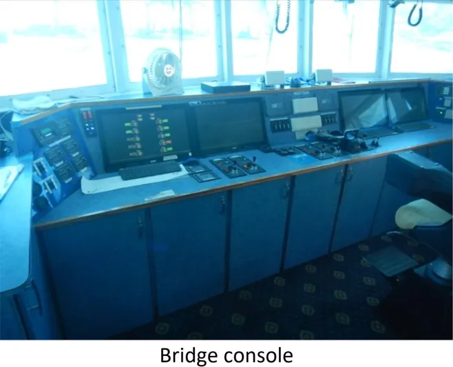  Yacht Photos Pics Bridge console of 2010 Custom Semi Sub Power Catamaran with navigation equipment.