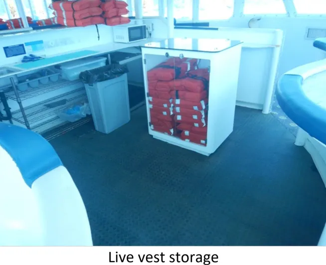  Yacht Photos Pics Life vest storage area on 2010 Custom Semi Sub Power Catamaran.