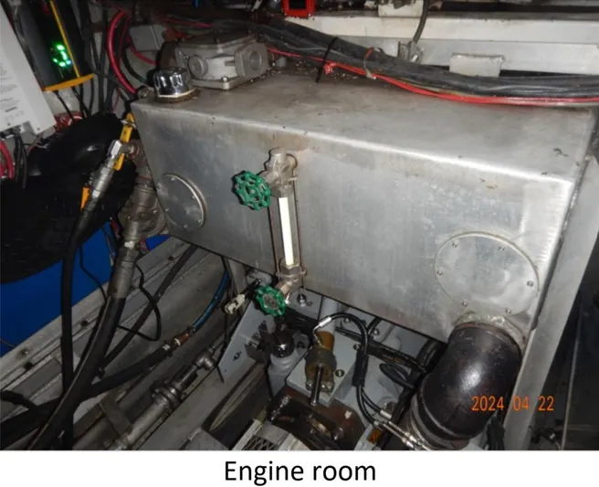  Yacht Photos Pics Engine room of 2010 Custom Semi Sub Power Catamaran with visible machinery and pipes.