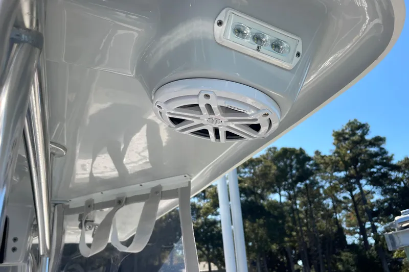  Yacht Photos Pics 2023 Pair Customs 24 Center Console DV boat interior with speaker and LED light.