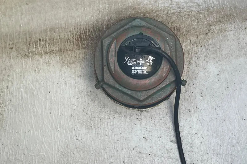  Yacht Photos Pics Airmar transducer on 2023 Pair Customs 24 Center Console DV boat hull.