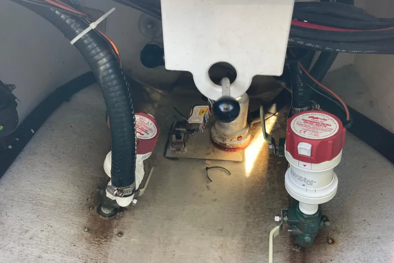  Yacht Photos Pics 2023 Pair Customs 24 Center Console DV bilge area with pumps and wiring.