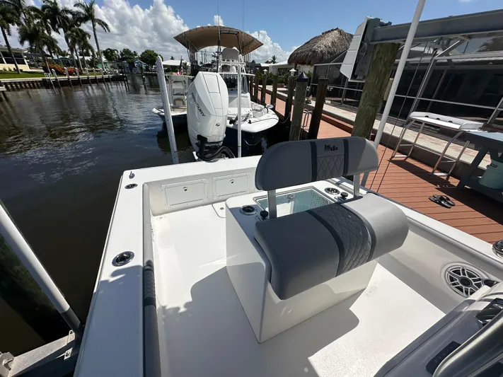  Yacht Photos Pics 2024 Lake & Bay 25 Open boat docked in sunny marina setting.