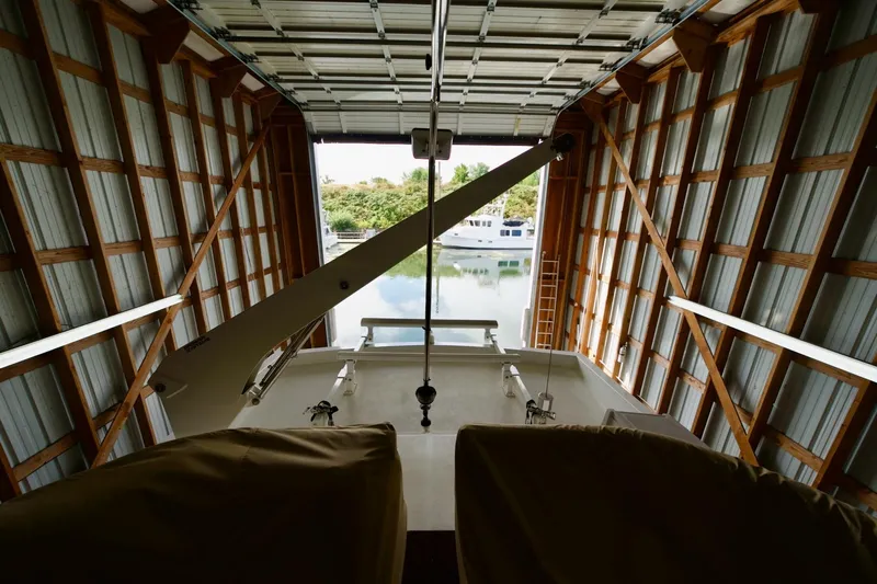 Nautilus Yacht Photos Pics Inside view of a 2008 Navigator 5100 yacht in a boathouse.