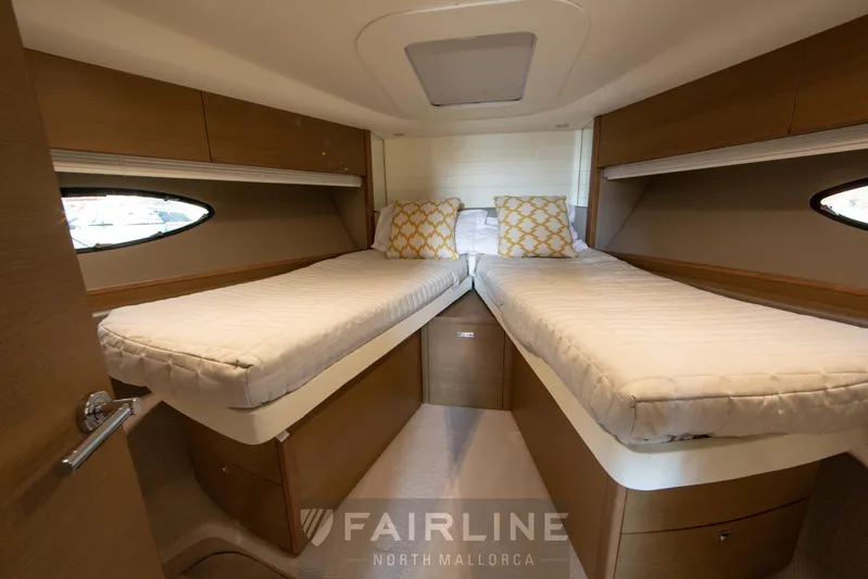  Yacht Photos Pics Luxurious 2017 Princess V48 Open yacht cabin with twin beds and modern design.