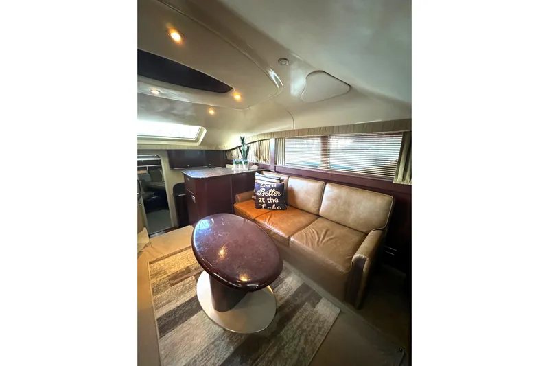  Yacht Photos Pics Luxurious interior of 2007 Sea Ray 40 Motor Yacht with leather seating and modern decor.