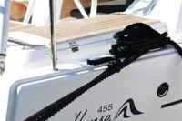 Hanse 455 yacht, 2017 model, featuring sleek design and modern deck.