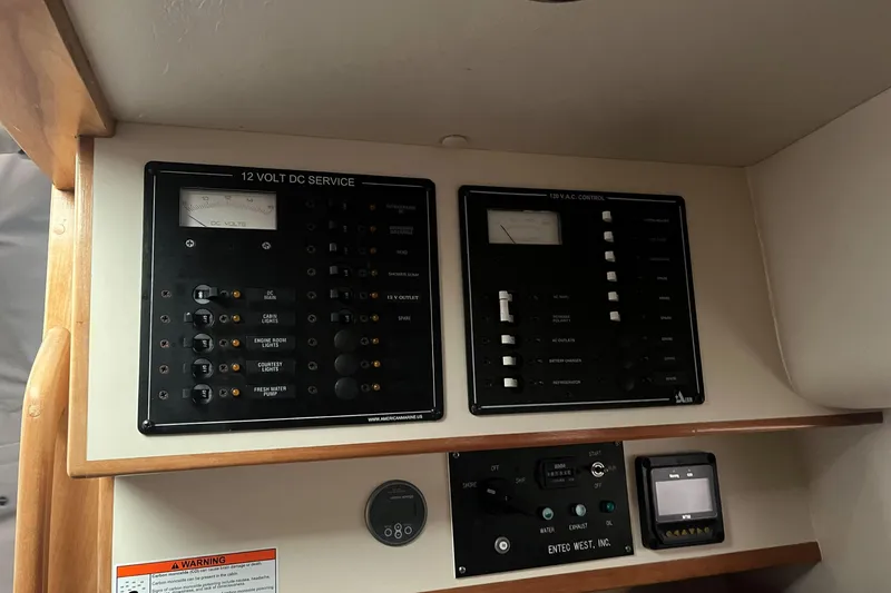  Yacht Photos Pics Electrical control panel of 2008 Albin 28 Tournament Express boat, featuring DC and AC systems.