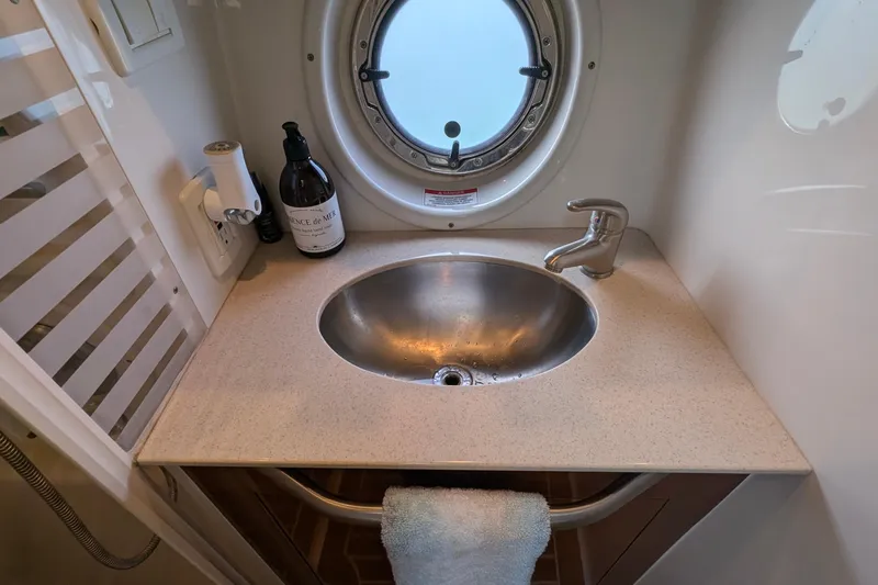 Fansea Yacht Photos Pics Bathroom sink area in a 2009 Sea Ray 350 Sundancer yacht.