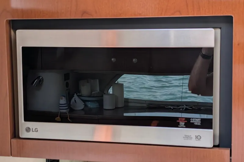 Fansea Yacht Photos Pics Reflection of boat interior in LG microwave on 2009 Sea Ray 350 Sundancer.