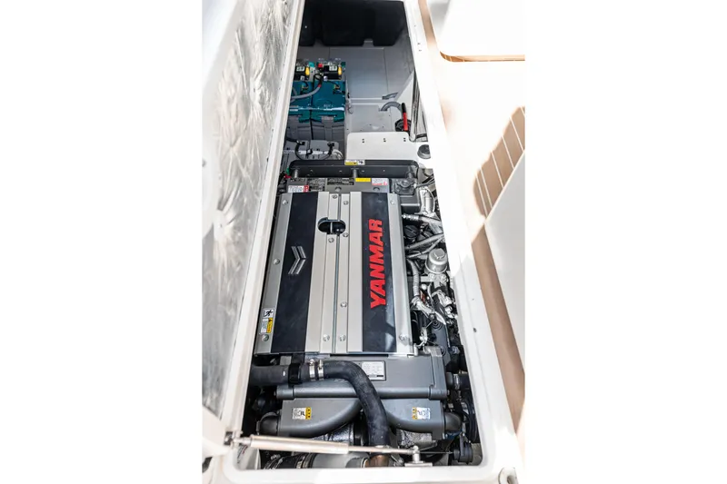  Yacht Photos Pics Engine compartment of 2025 Makai M37 featuring Yanmar engine components.