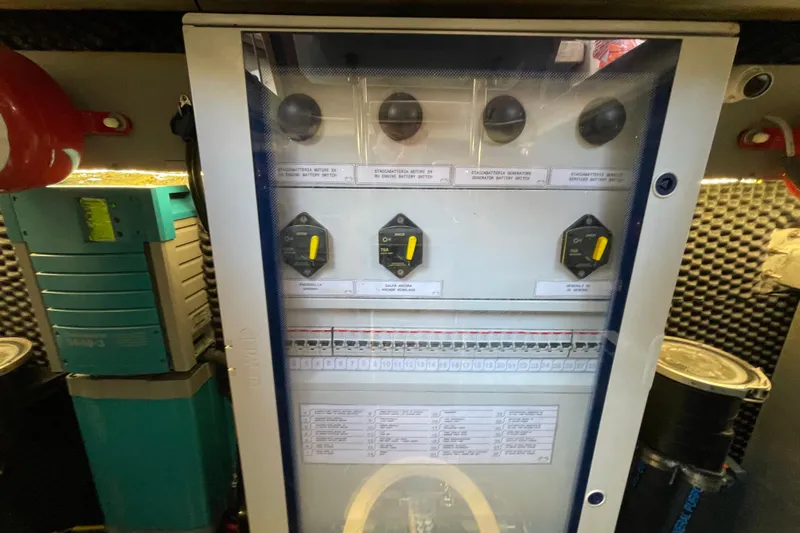  Yacht Photos Pics Electrical control panel on a 2020 Cranchi E 52F Evoluzione yacht.