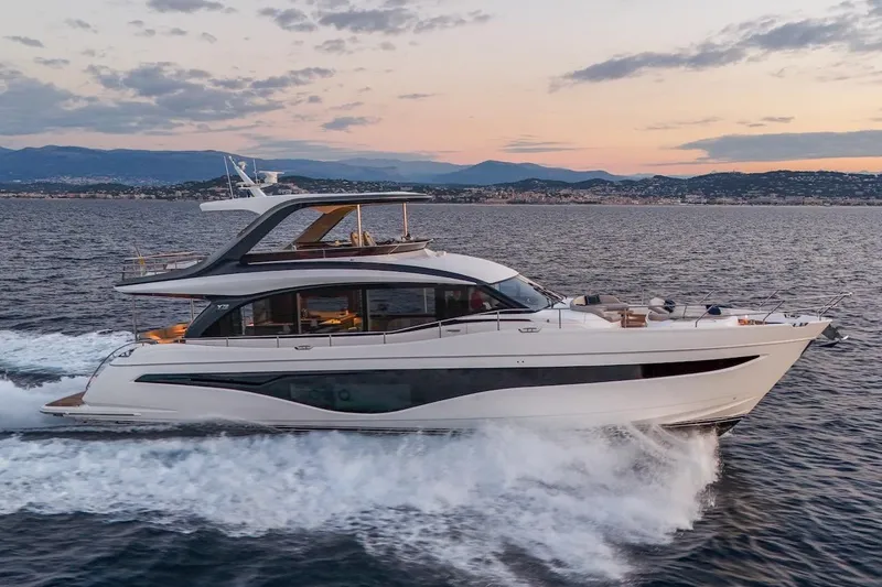  Yacht Photos Pics Luxury Princess Y72 yacht cruising at sunset, 2025 model.