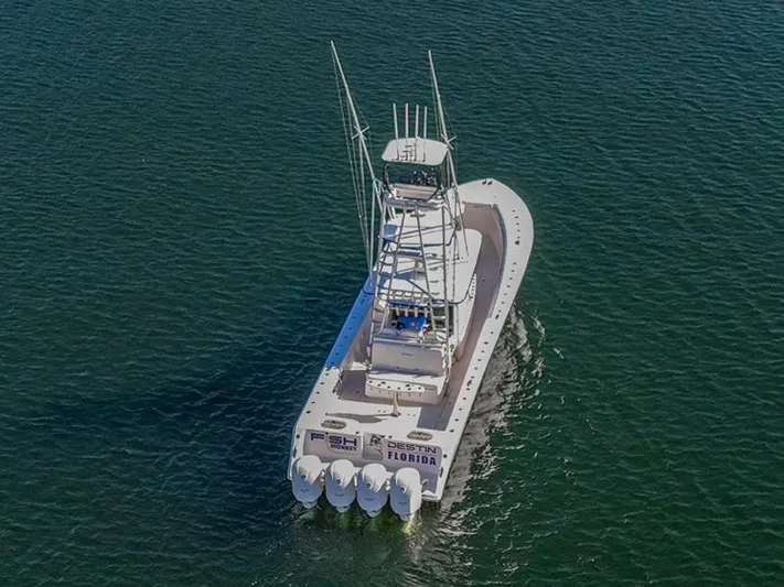  Yacht Photos Pics 2015 SeaHunter 45 boat cruising on open water.