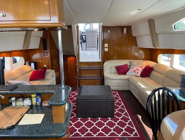  Yacht Photos Pics Interior of 2000 Carver 506 Motor Yacht with cozy seating and elegant decor.