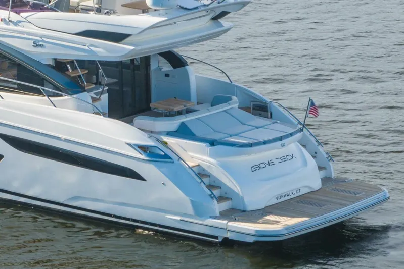 Above Deck Yacht Photos Pics 2018 Princess S60 yacht on water, featuring sleek design and spacious deck.