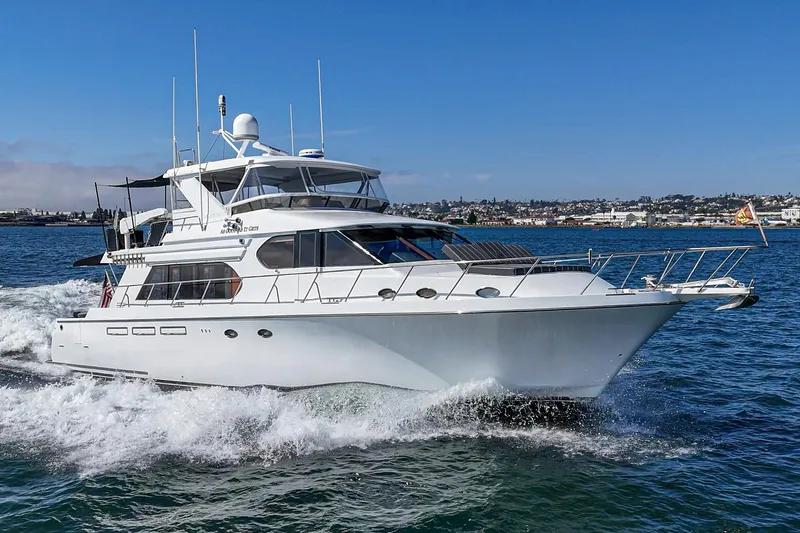 As Good As It Gets Yacht Photos Pics Ocean Alexander 640 Pilothouse yacht cruising on blue water, 2002 model.