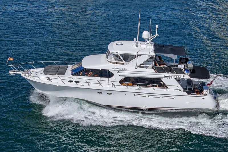 As Good As It Gets Yacht Photos Pics 2002 Ocean Alexander 640 Pilothouse yacht cruising on open water.