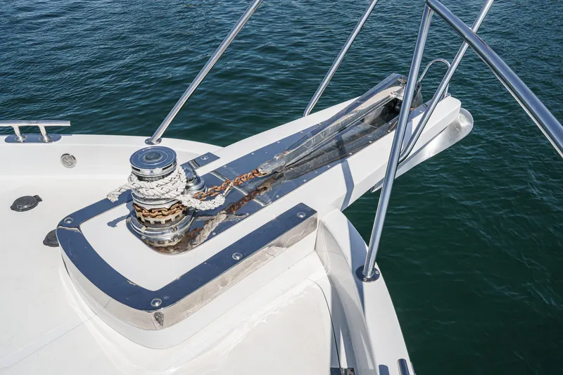 As Good As It Gets Yacht Photos Pics Bow of 2002 Ocean Alexander 640 Pilothouse with anchor and winch system.