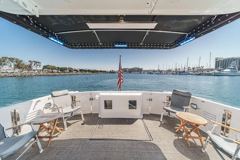 As Good As It Gets Yacht Photos Pics Deck view of 2002 Ocean Alexander 640 Pilothouse yacht in marina setting.