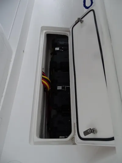  Yacht Photos Pics 2022 Intrepid 407 Panacea electrical panel with open access hatch.