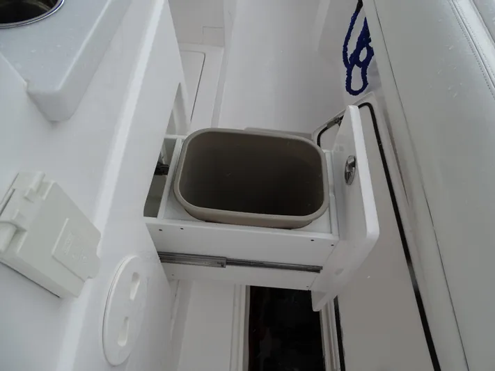  Yacht Photos Pics Pull-out trash bin on 2022 Intrepid 407 Panacea boat.
