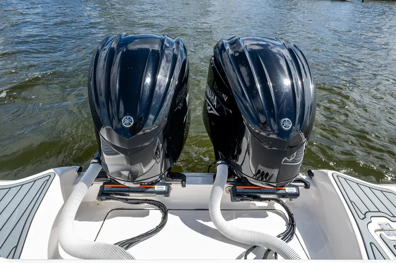 Floating Stones Yacht Photos Pics Twin Yamaha outboard engines on a 2022 Tidewater 292 CC Adventure boat.