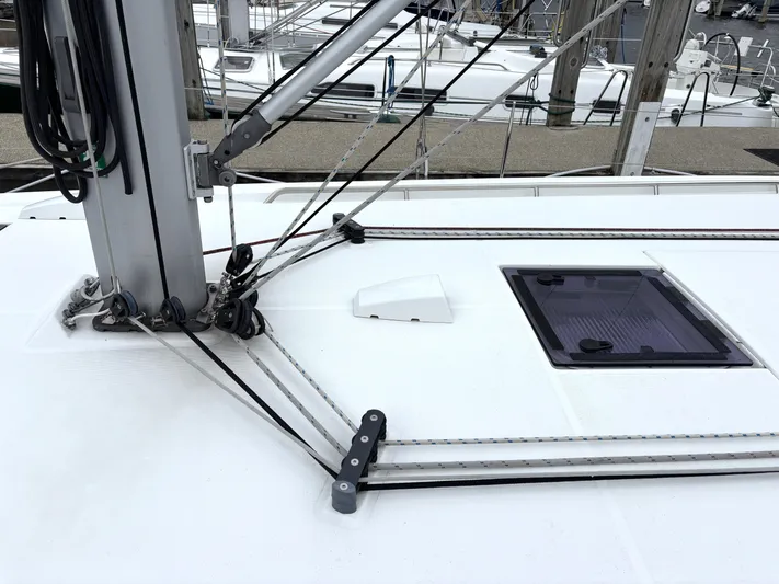 Private Sessions Yacht Photos Pics Deck of 2018 Beneteau Oceanis 45 sailboat with rigging and hatch details.