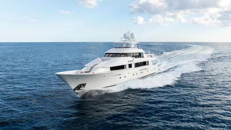 Antares Yacht Photos Pics 2008 Westport 130 yacht cruising on open sea under a partly cloudy sky.