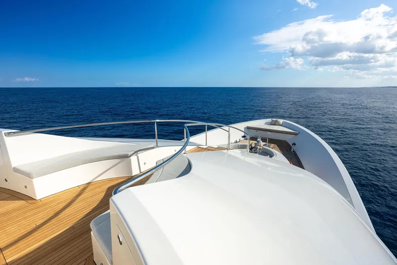 Antares Yacht Photos Pics Bow view of 2008 Westport 130 yacht on open sea.