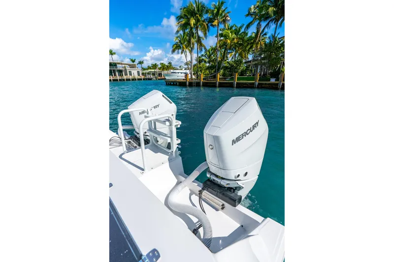  Yacht Photos Pics 2026 Hammer Yachts 35HH with Mercury outboard engines on tropical waterway.