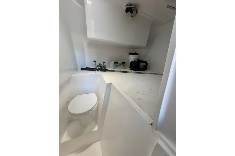  Yacht Photos Pics 2026 Hammer Yachts 35HH interior bathroom with modern fixtures and storage space.