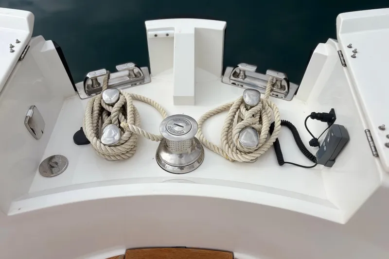  Yacht Photos Pics Deck of 2021 Bluegame BG42 yacht with ropes and cleats.