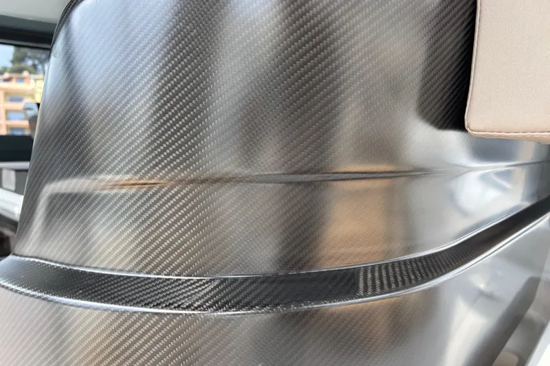  Yacht Photos Pics Close-up of 2021 Bluegame BG42 yacht's sleek carbon fiber detail.