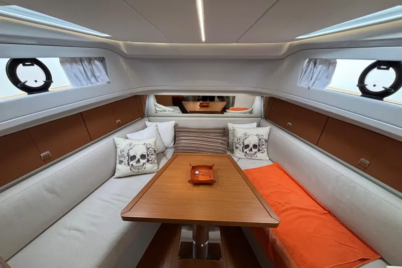  Yacht Photos Pics Luxurious interior of 2021 Bluegame BG42 yacht with stylish seating and decor.