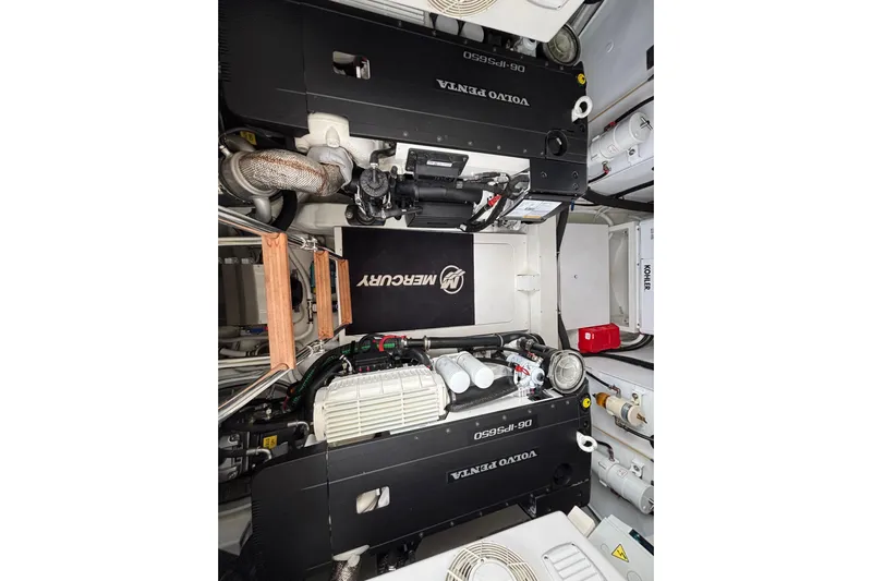  Yacht Photos Pics Engine room of 2021 Bluegame BG42 yacht with Volvo Penta engines.