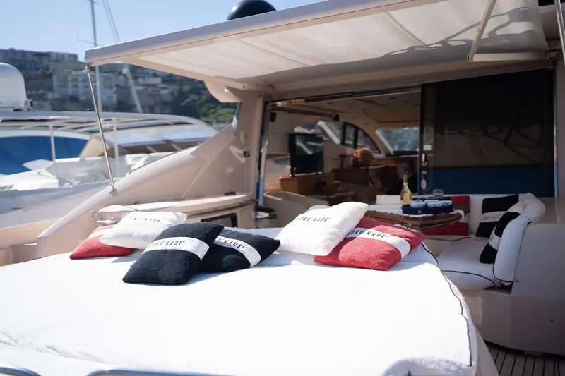  Yacht Photos Pics Luxurious 2007 Sunseeker Predator 72 yacht interior with plush cushions and elegant seating area.