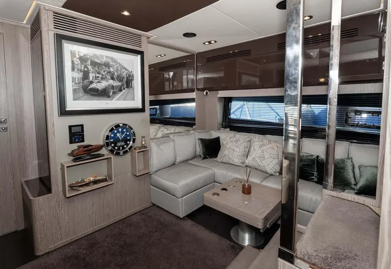  Yacht Photos Pics Luxurious interior of 2018 Azimut Atlantis 51 yacht with modern decor and comfortable seating.