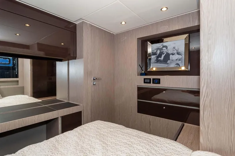  Yacht Photos Pics Luxurious cabin interior of 2018 Azimut Atlantis 51 yacht with modern decor.