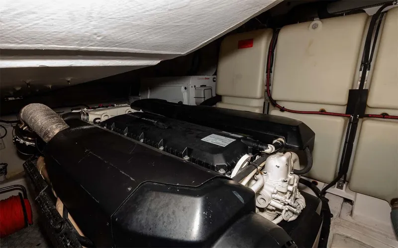  Yacht Photos Pics Engine room of 2018 Azimut Atlantis 51 yacht, showcasing powerful machinery and components.