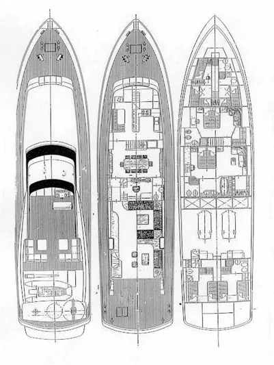  Yacht Photos Pics Blueprint of 1992 Cantieri di Pisa Akhir 30S yacht, showcasing detailed deck layouts.