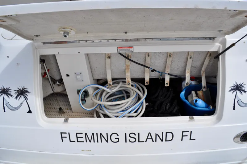 King Leisure Yacht Photos Pics Storage compartment of a 2002 Sea Ray 480 Sedan Bridge, Fleming Island, FL.