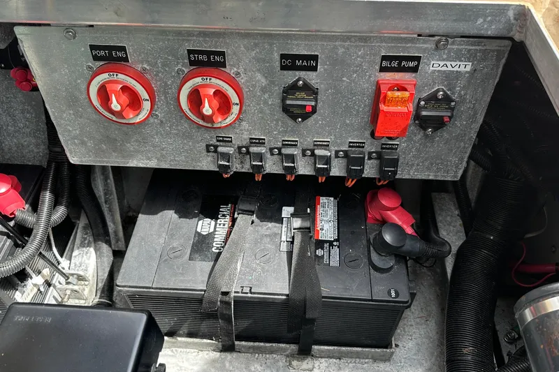 Blue Heron Yacht Photos Pics Control panel and battery setup on a 2003 Coastal Craft 320 Cruiser boat.