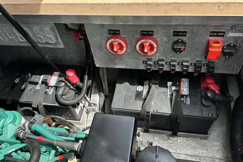 Blue Heron Yacht Photos Pics Electrical panel and batteries in a 2003 Coastal Craft 320 Cruiser boat.
