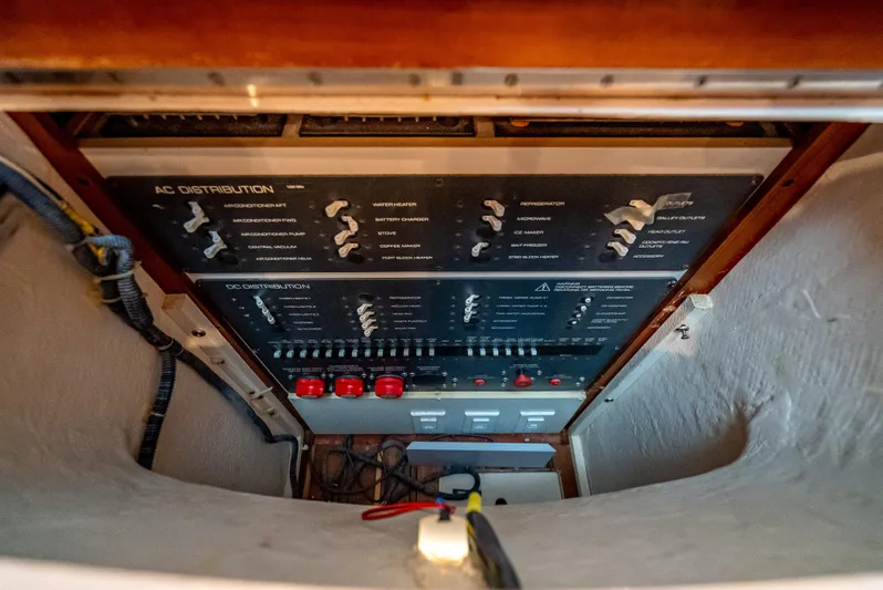  Yacht Photos Pics Electrical panel of a 2005 Tiara Yachts 4200 Open, featuring AC distribution controls.